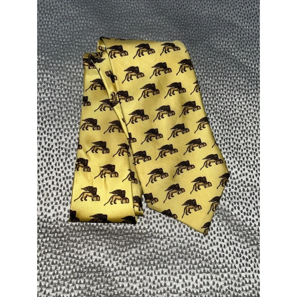 Vintage Fabris Venezia Tie 100% Silk Gold Lion Luxury Made in Italy Mens Necktie